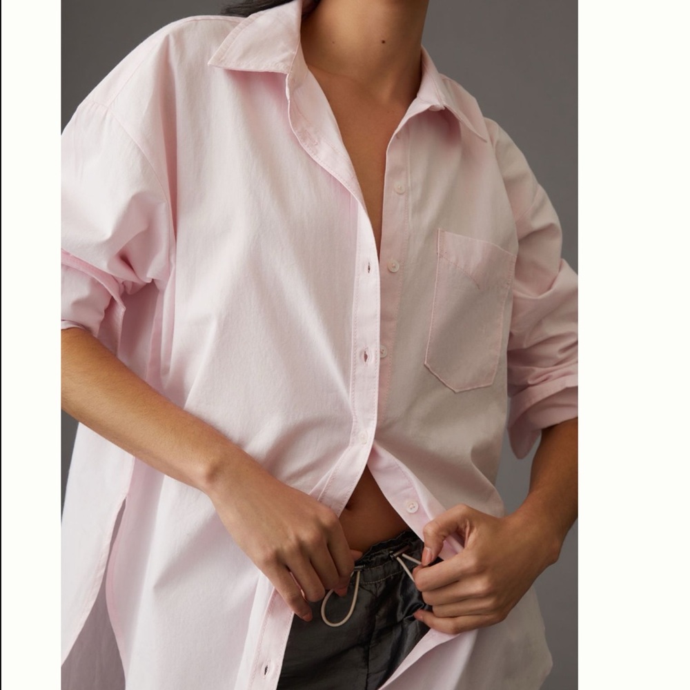 NWT Anthropologie Maeve The Bennet And Oversized Buttondown Shirt in Pink - Picture 8 of 12